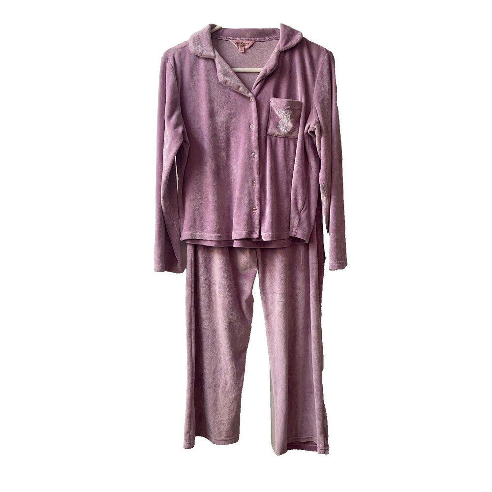 Juicy Couture Towel Terry Sleep Set Rhinestone Logo Top & Pant Set Pink Small